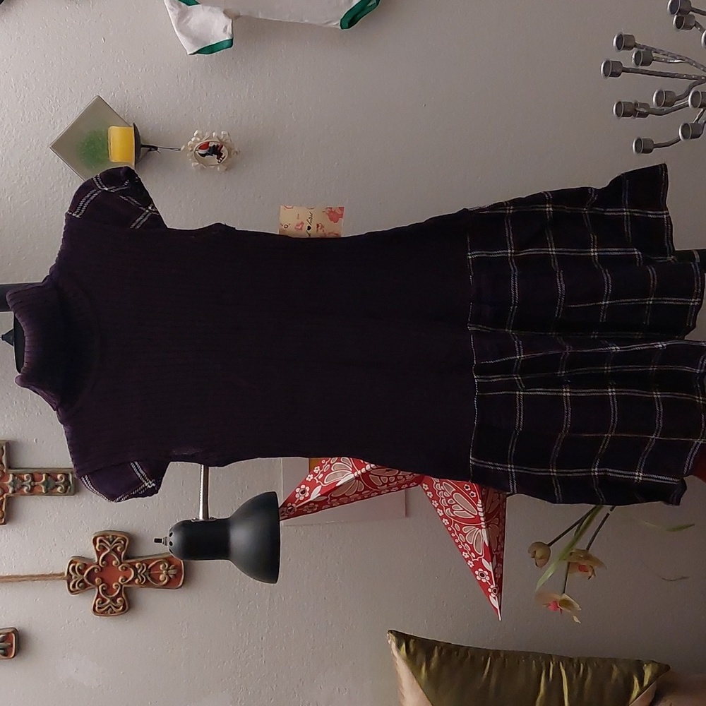Purple plaid dress with sweater turtleneck top